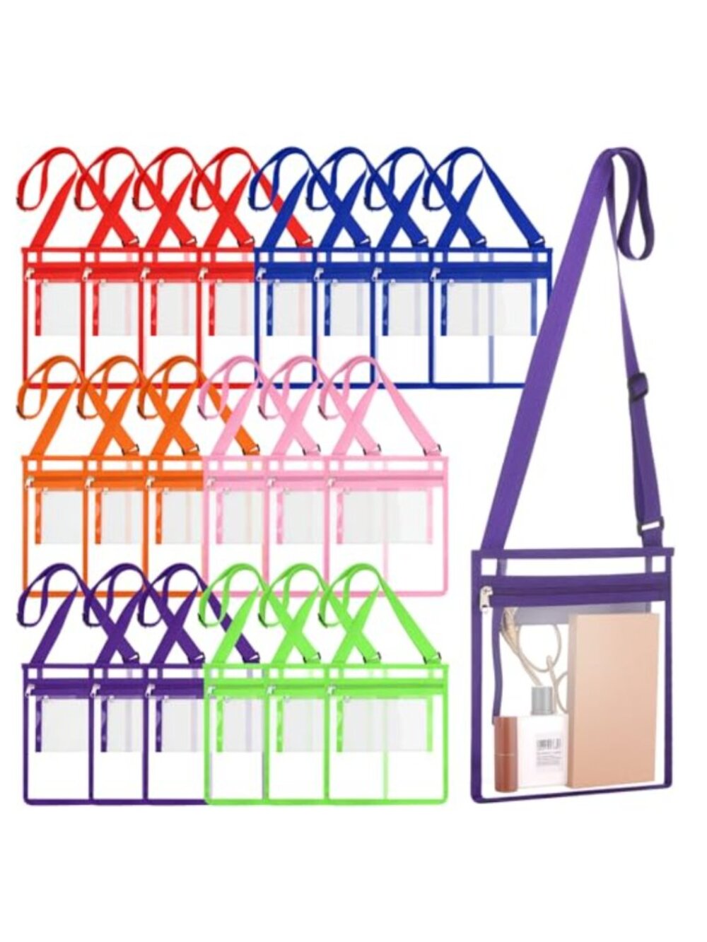 20 Pack Clear Crossbody Bags with Adjustable Strap, PVC Stadium Approved for